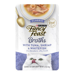 12% OFF: Fancy Feast Classic Broths Tuna, Shrimp & Whitefish Pouch Cat Food 40g x 16