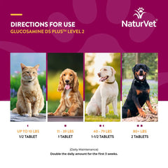 Naturvet Glucosamine DS Plus Level 2 Joint Care Supplement Time Release Chewable Tablets For Dogs & Cats
