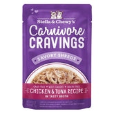 Stella & Chewy's Carnivore Cravings Savory Shreds Chicken & Tuna In Broth Grain-Free Pouch Cat Food 2.8oz