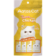4 FOR $12: Aatas Cat Creme Puree Tuna With Chicken Grain-Free Liquid Cat Treats 56g
