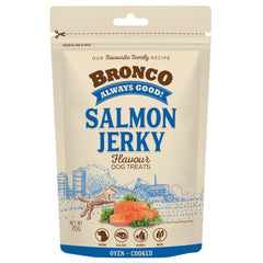 4 FOR $11.50: Bronco Jerky Salmon Flavour Chicken Dog Treats 70g