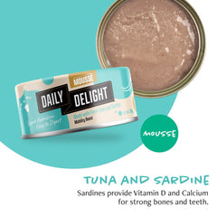 Daily Delight Mousse Tuna & Sardine Grain-Free Canned Cat Food 70g