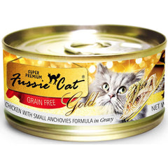 Fussie Cat Super Premium Chicken With Small Anchovies In Gravy Gold Grain-Free Canned Cat Food 80g