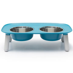 Messy Mutts Adjustable Elevated Double Feeder With Stainless Steel Dog Bowls (Blue)