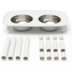 Messy Mutts Adjustable Elevated Double Feeder With Stainless Steel Dog Bowls (Light Grey)