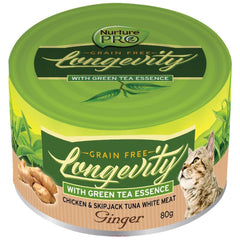 Nurture Pro Longevity Chicken & Skipjack Tuna White Meat With Ginger Canned Cat Food 80g