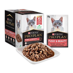 Pro Plan Fussy & Beauty Salmon In Gravy Adult Pouch Cat Food 85g x 12