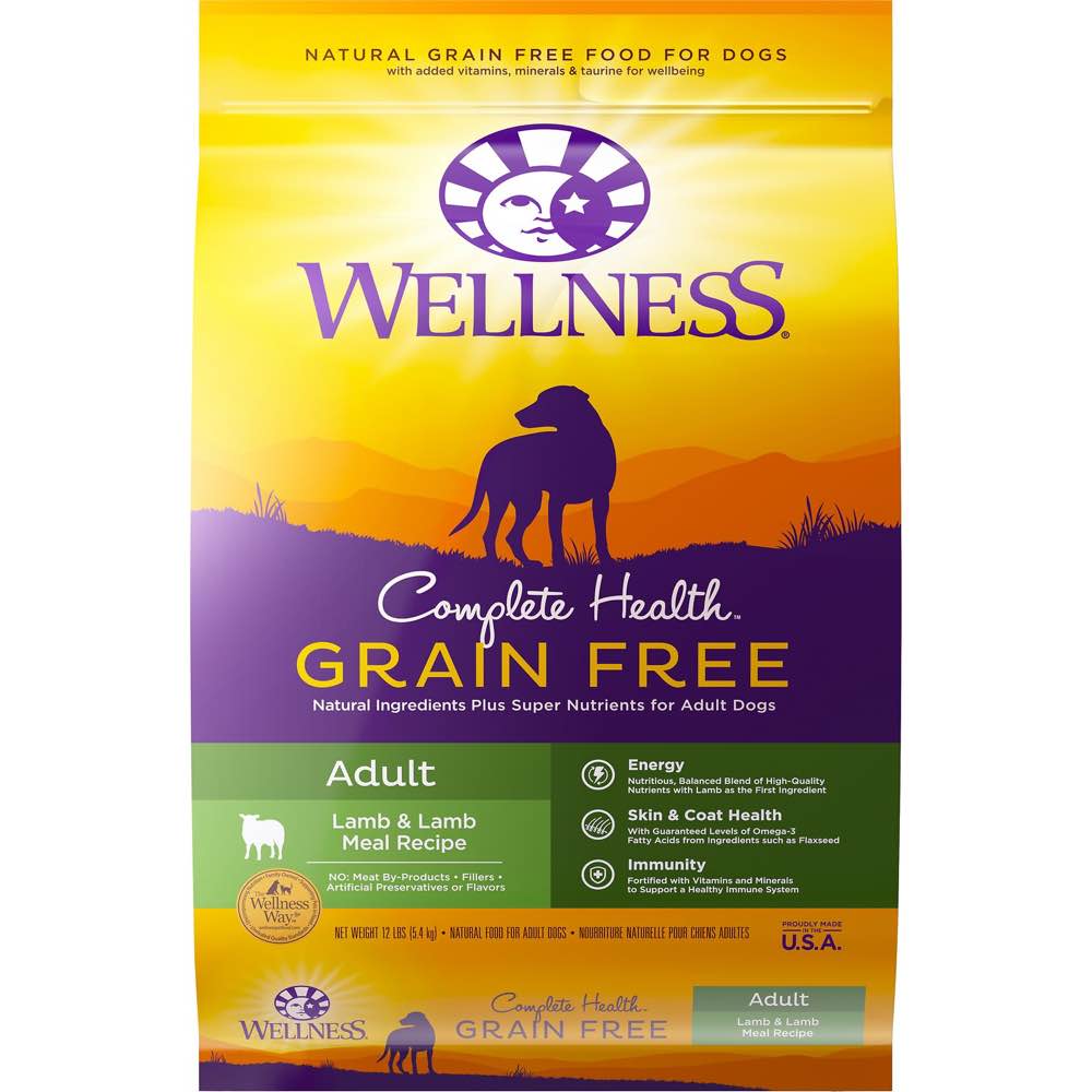 'FREE TREAT': Wellness Complete Health Grain Free Adult Lamb & Lamb Meal Dry Dog Food 24lb