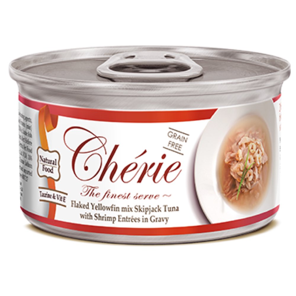 Cherie Flaked Yellowfin Mix Skipjack Tuna With Shrimp Entr‚àö¬©es In Gravy Canned Cat Food 80g