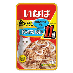 10% OFF: Ciao Golden Stock Small Tuna Flakes With Whitebait For Mature Cat 11+ Pouch Cat Food 60g x 12