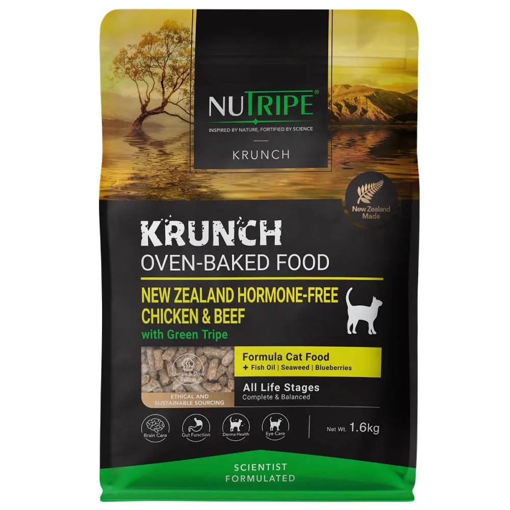 Nutripe Krunch NZ Hormone-Free Chicken & Beef with Green Tripe Oven-Baked Cat Food