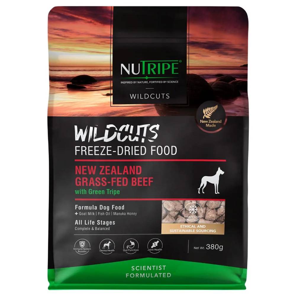 Nutripe Wildcuts NZ Grass-Fed Beef with Green Tripe Freeze-Dried Raw Dog Food 380g