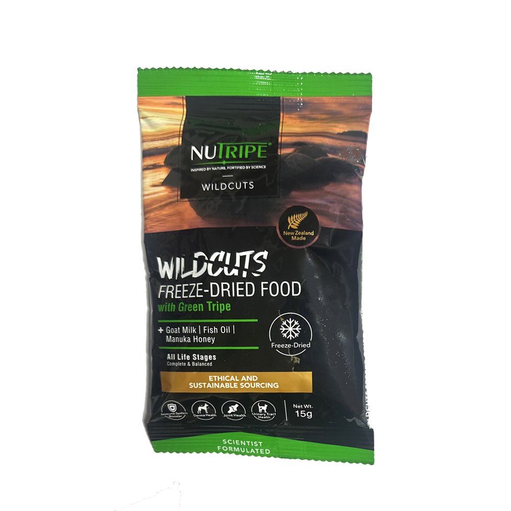 FREE SAMPLE (1 per order): Nutripe Wildcuts NZ Grass-Fed Beef & Chicken with Green Tripe Freeze-Dried Raw Cat Food 15g