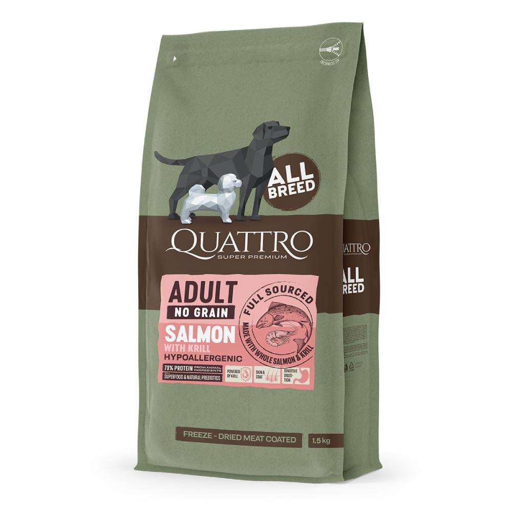 50% OFF: Quattro Salmon Adult All Breed No Grain Dry Dog Food