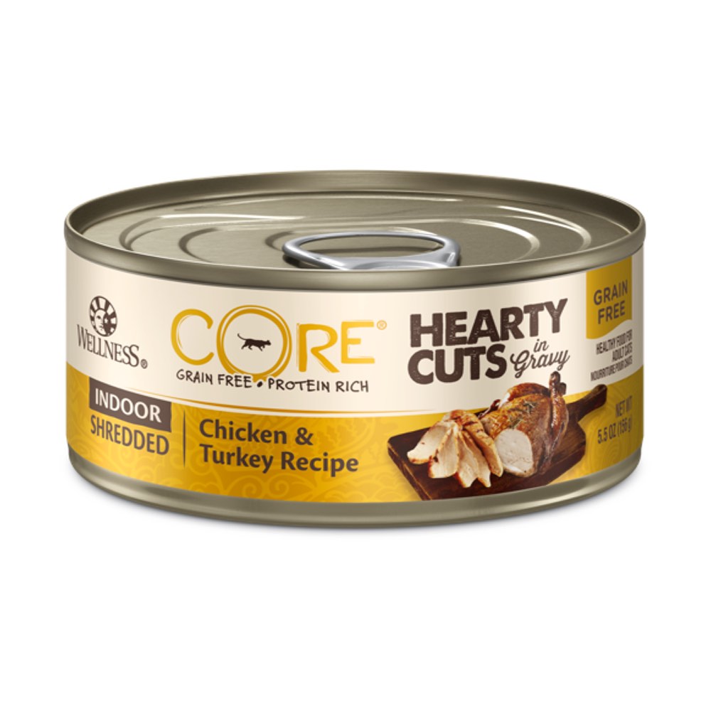 Wellness CORE Hearty Cuts Indoor Shredded Chicken & Turkey Grain-Free Canned Cat Food 156g