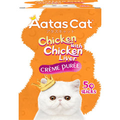 Aatas Cat Creme Puree Chicken With Chicken Liver Grain-Free Liquid Cat Treats 50pc