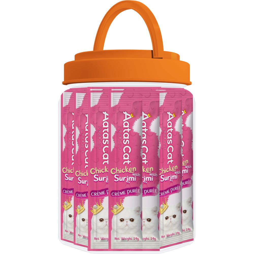 Aatas Cat Creme Puree Chicken With Surimi Grain-Free Liquid Cat Treats 50pc