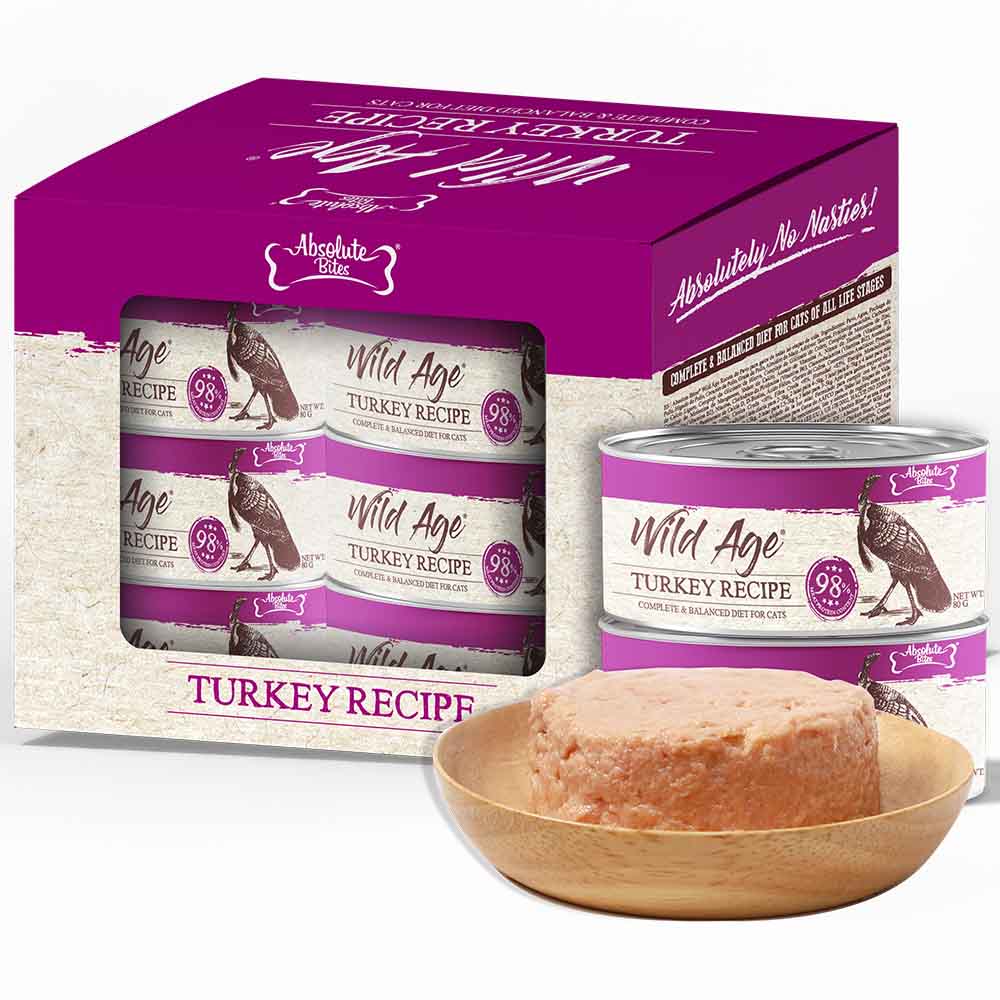 Absolute Bites Wild Age Turkey Complete & Balanced Diet Canned Cat Food 80g - Box of 6