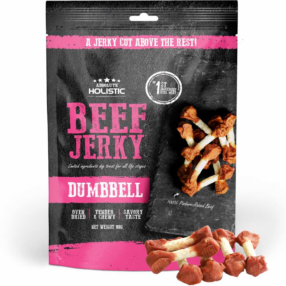 Absolute Holistic Beef Jerky Dumbbell Dog Treats 100g