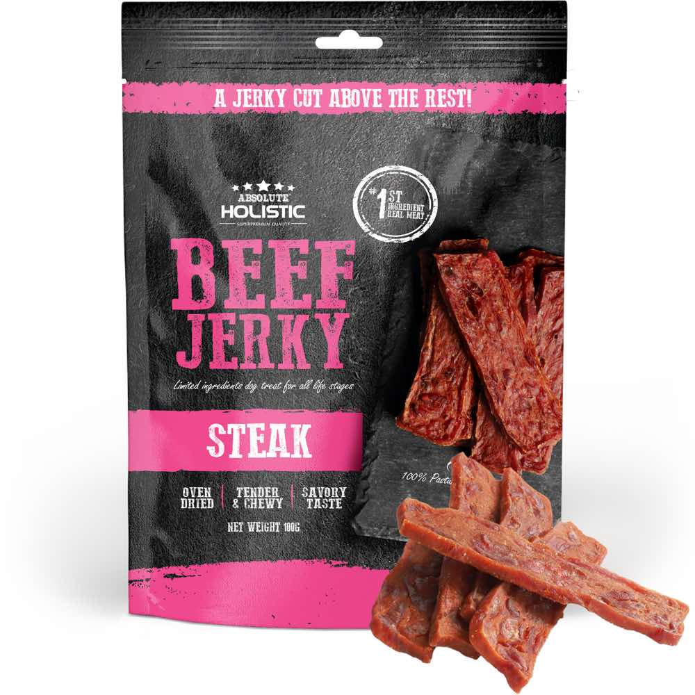 Absolute Holistic Beef Jerky Steak Dog Treats 100g