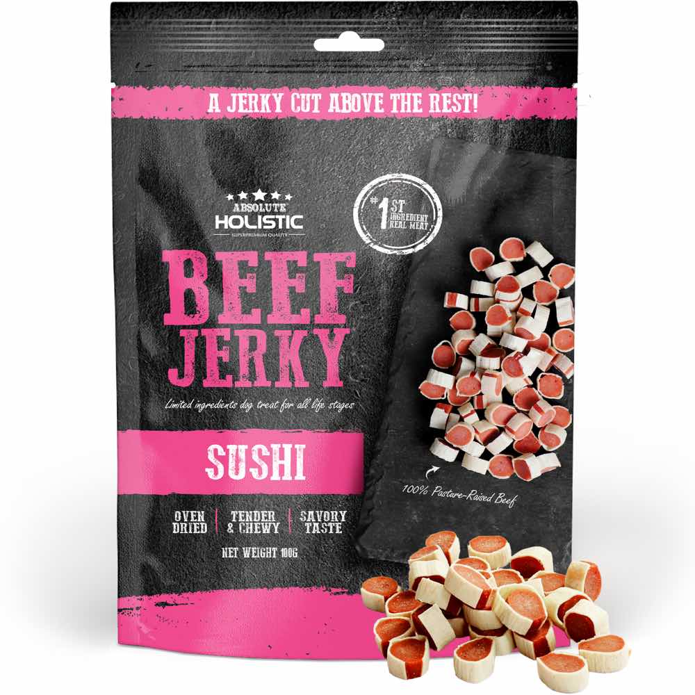 Absolute Holistic Beef Jerky Sushi Dog Treats 100g