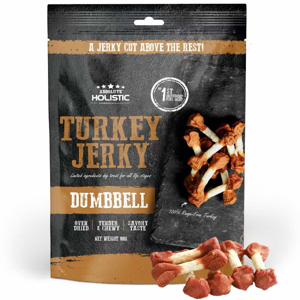 Absolute Holistic Turkey Jerky Dumbbell Dog Treats 100g