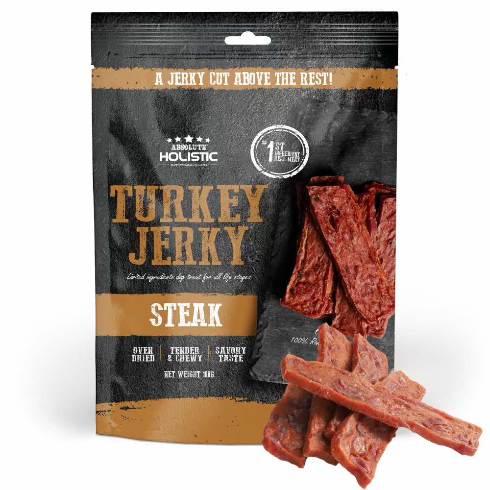 Absolute Holistic Turkey Jerky Steak Dog Treats 100g
