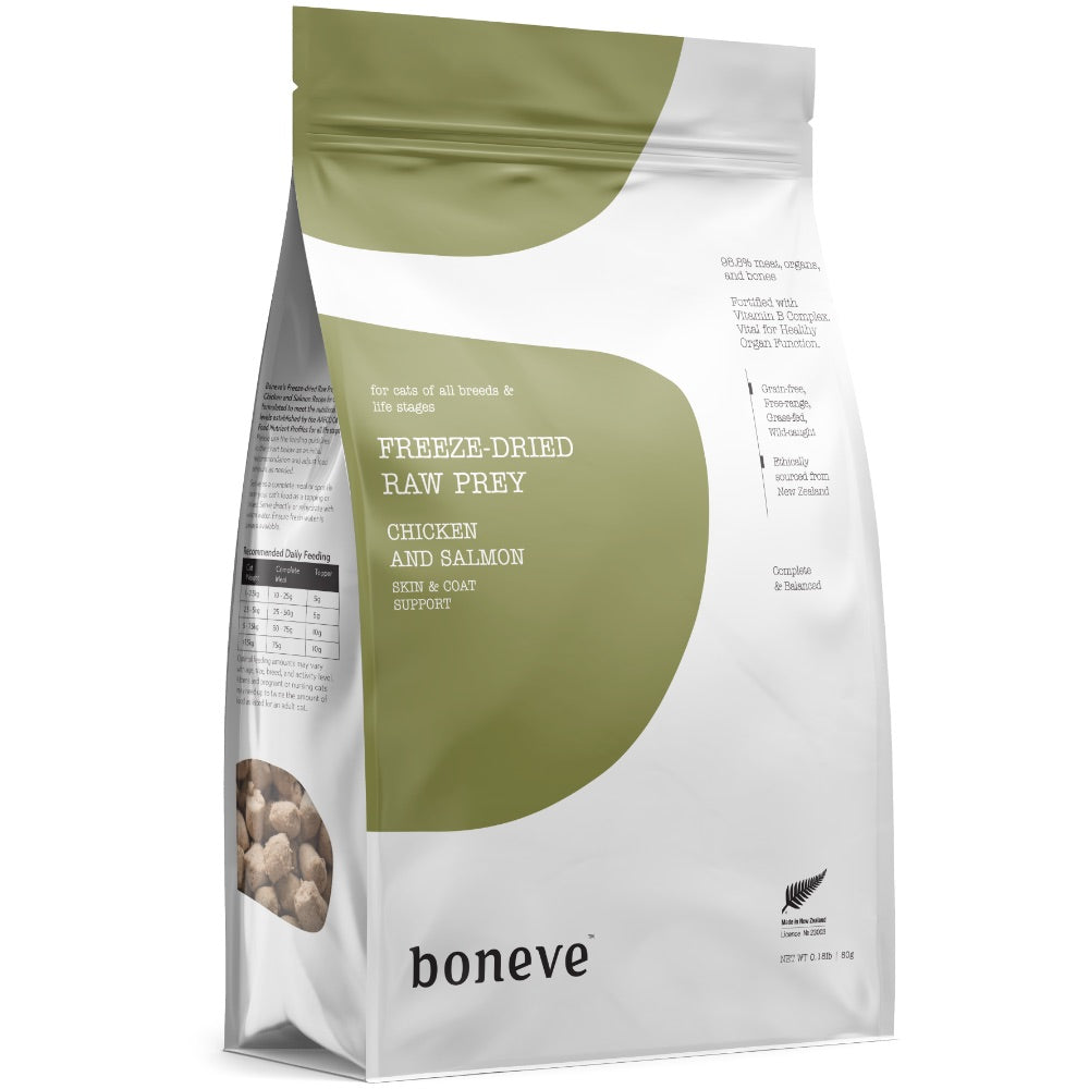 20% OFF: Boneve Chicken & Salmon Skin & Coat Support Grain-Free Freeze-Dried Raw Cat Food