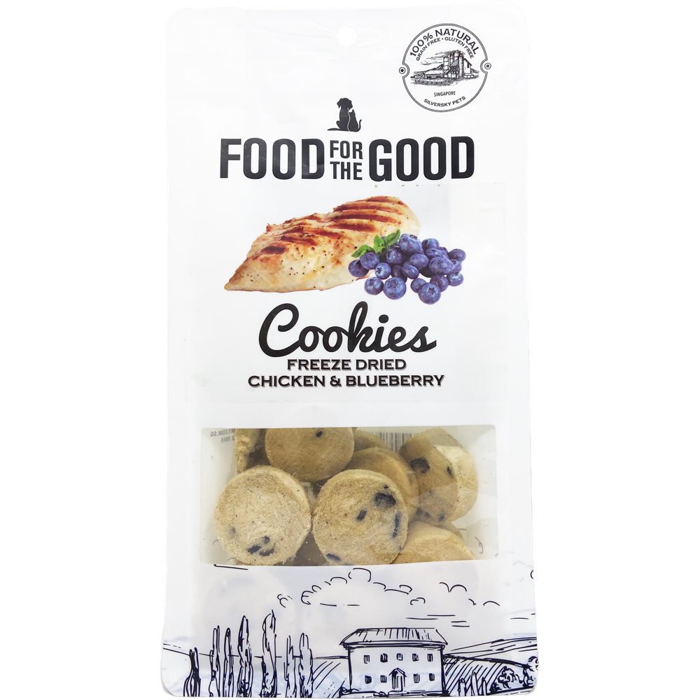 Food For The Good Chicken & Blueberry Cookies Freeze-Dried Treats For Cats & Dogs 70g