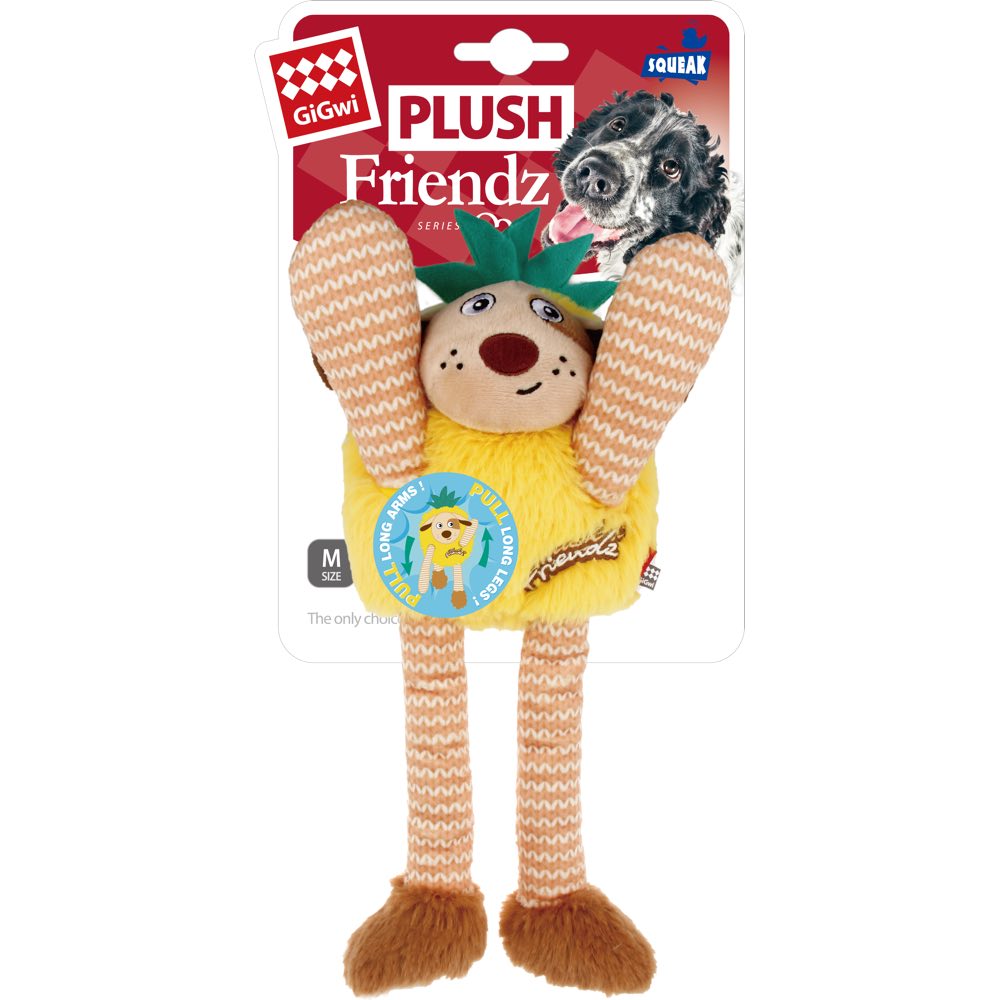 GiGwi Plush Friendz Long Dog Toy (Pineapple Dog)