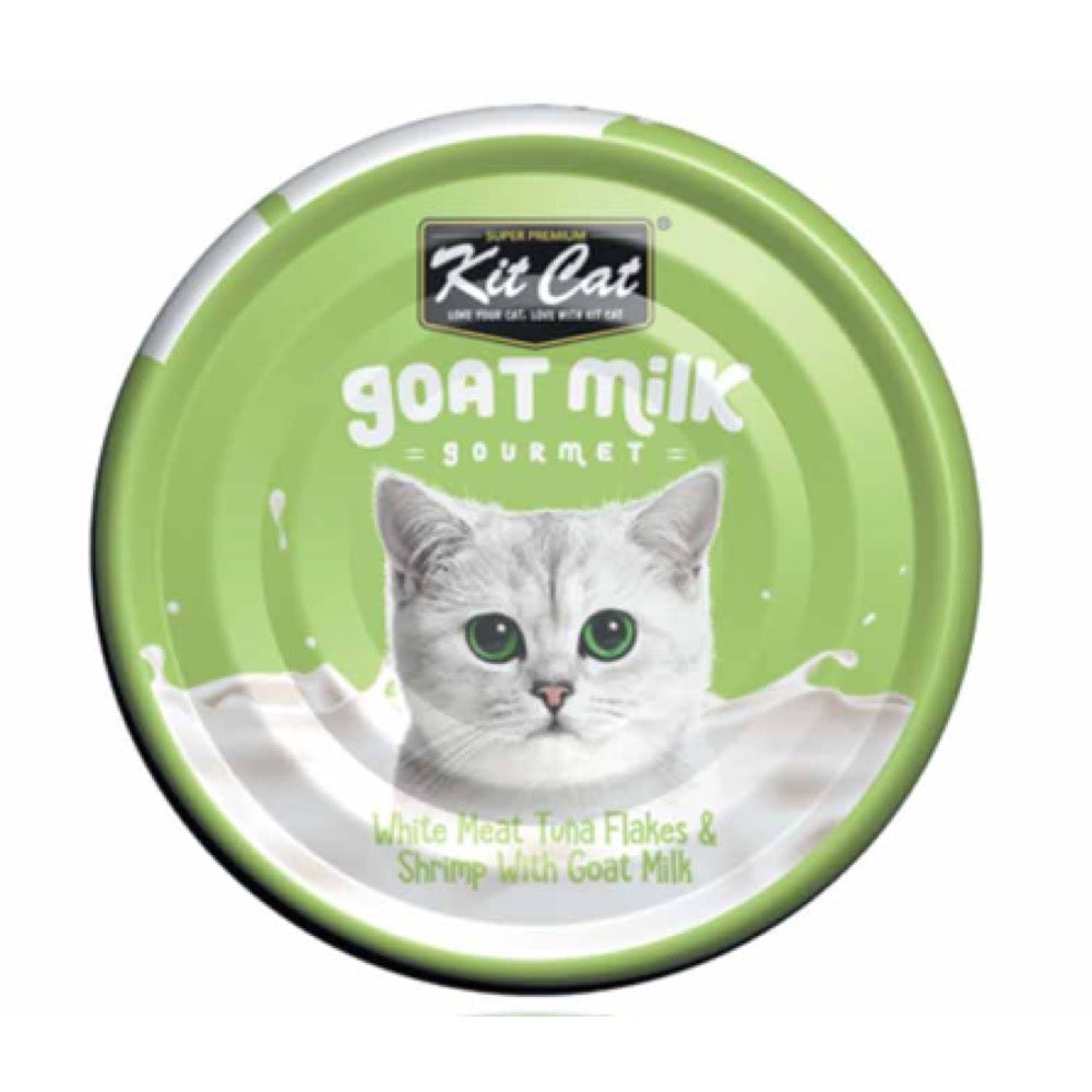 Kit Cat Goat Milk Gourmet White Meat Tuna Flakes & Shrimp Grain-Free Canned Cat Food 70g