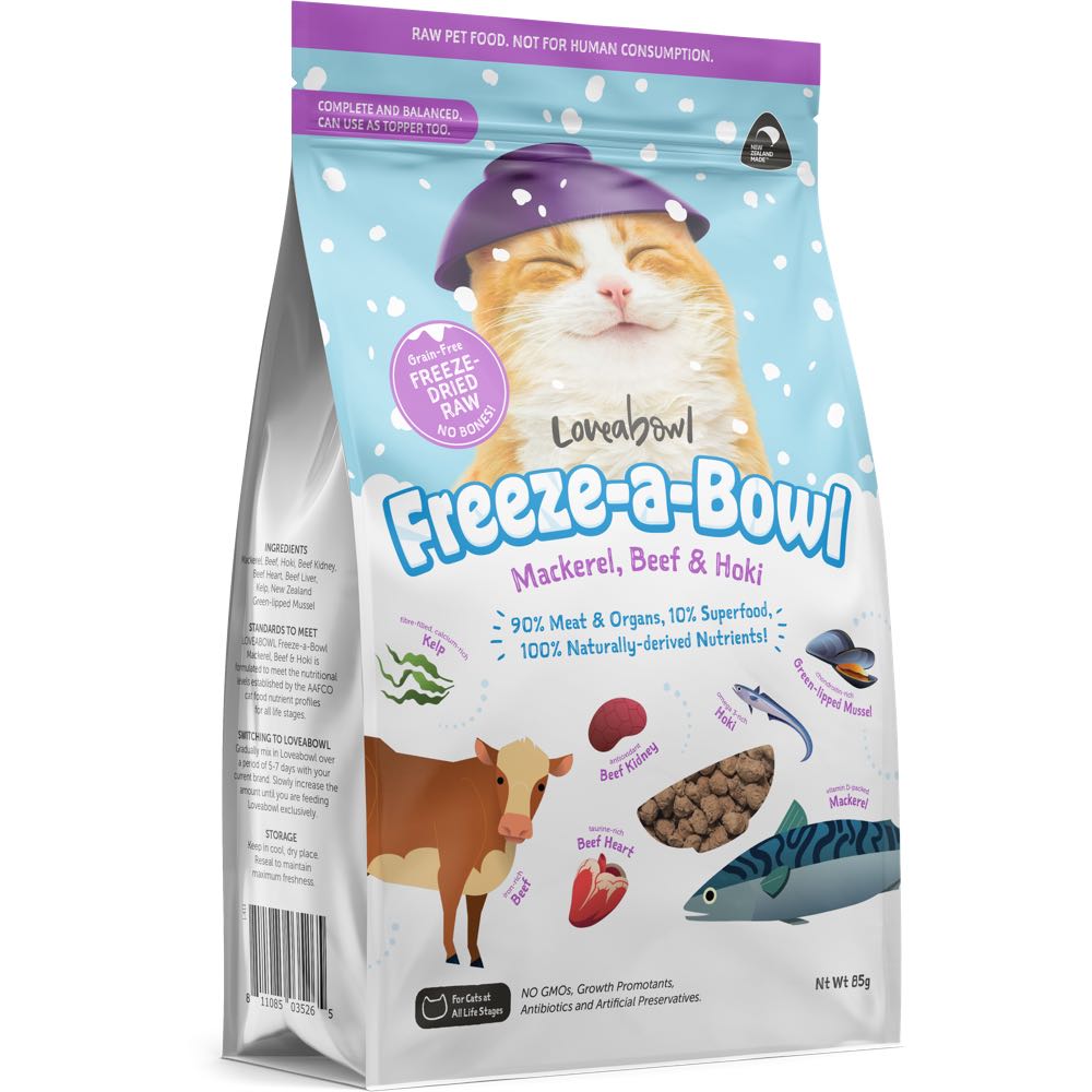 20% OFF (Exp 27Apr26): Loveabowl Freeze-A-Bowl Mackerel, Beef & Hoki Grain-Free Freeze-Dried Raw Cat Food