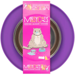 Messy Cats Single Silicone Feeder With Stainless Steel Cat Bowl (Purple)