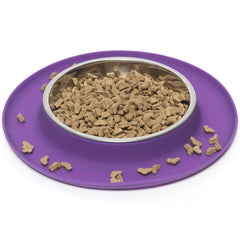Messy Cats Single Silicone Feeder With Stainless Steel Cat Bowl (Grey)