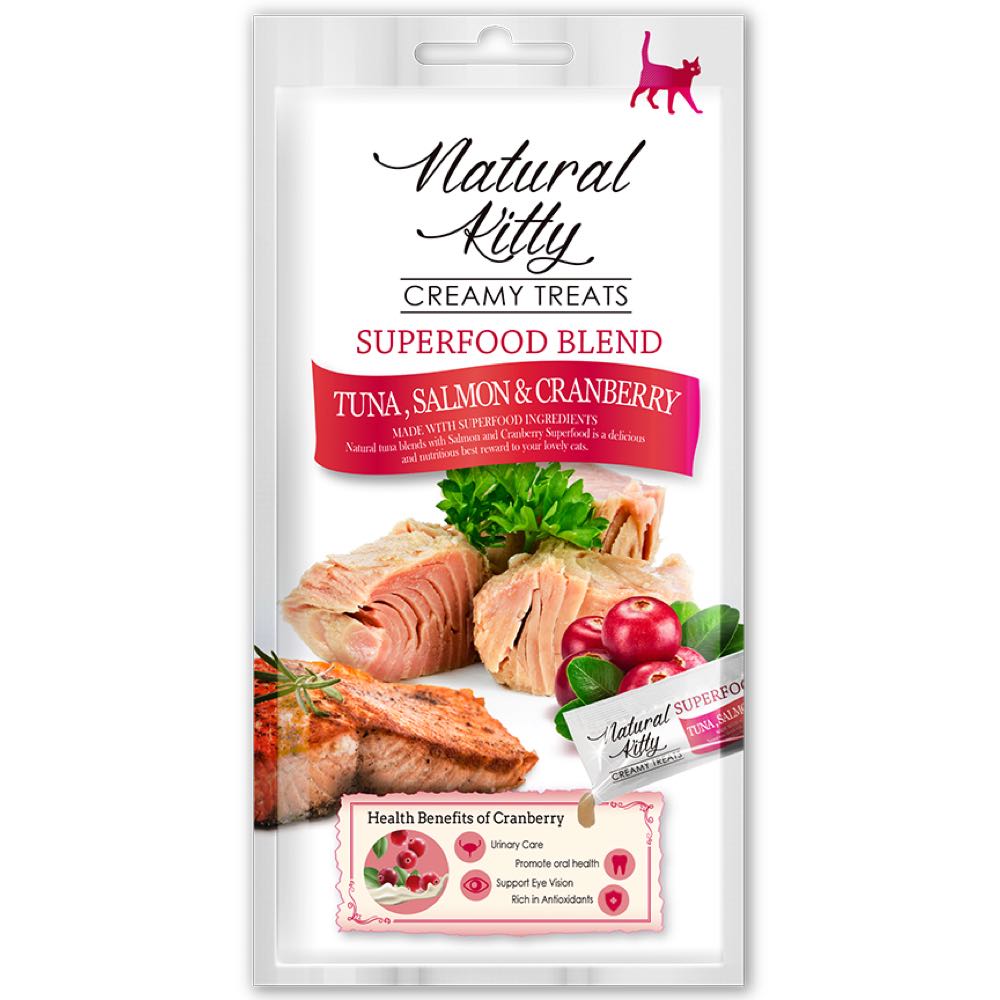 Natural Kitty Superfood Blend Tuna, Salmon & Cranberry Creamy Liquid Cat Treats 48g
