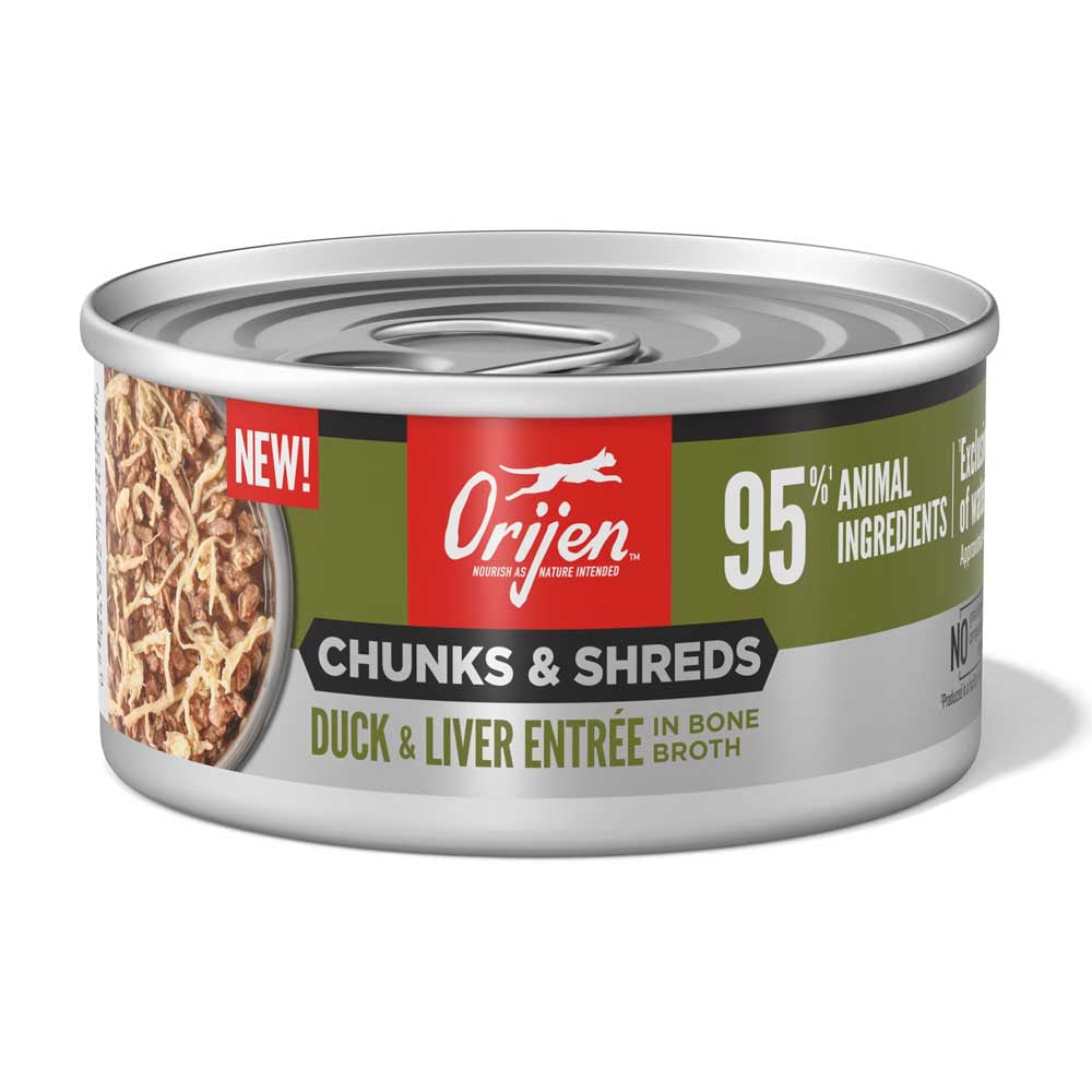 ORIJEN Chunks & Shreds Duck & Liver Entree In Bone Broth Canned Cat Food