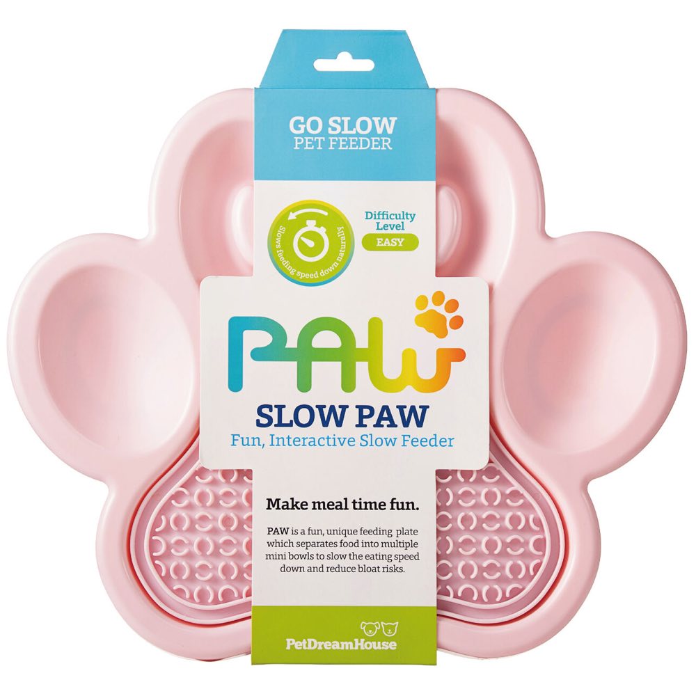 PetDreamHouse PAW 2-In-1 Interactive Slow Feeder For Cats & Dogs (Baby Pink Paw)