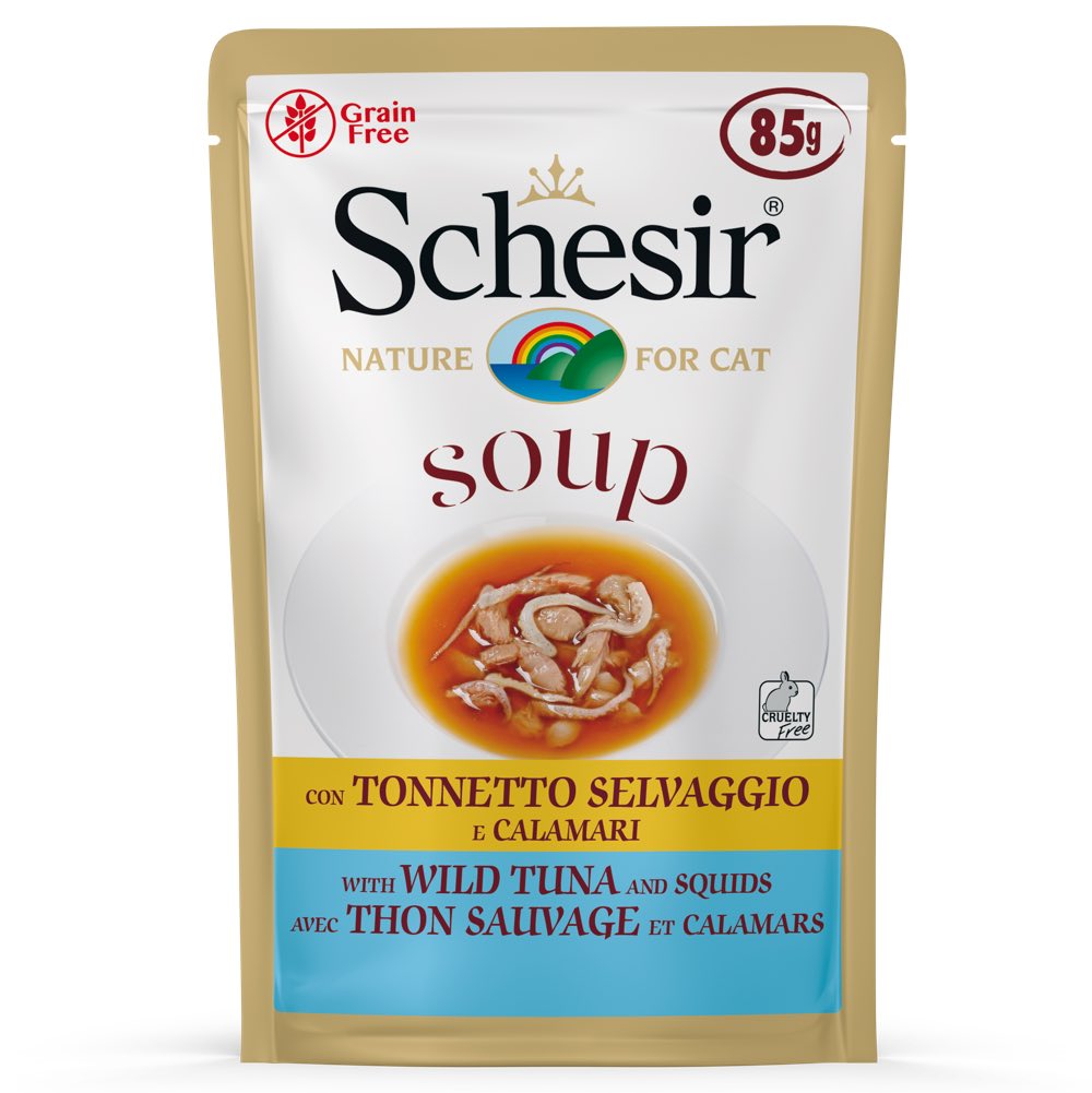 Schesir Soup With Wild Tuna & Squid Grain-Free Pouch Cat Food 85g