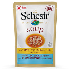 Schesir Soup With Wild Tuna & Squid Grain-Free Pouch Cat Food 85g