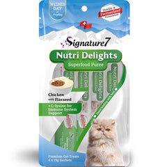 Signature7 Nutri Delights Superfood Chicken With Flaxseed & L-lysine (Wed) Puree Cat Treats 60g