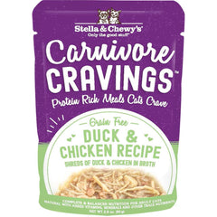 Stella & Chewy's Carnivore Cravings Savory Shreds Duck & Chicken In Broth Grain-Free Pouch Cat Food 2.8oz