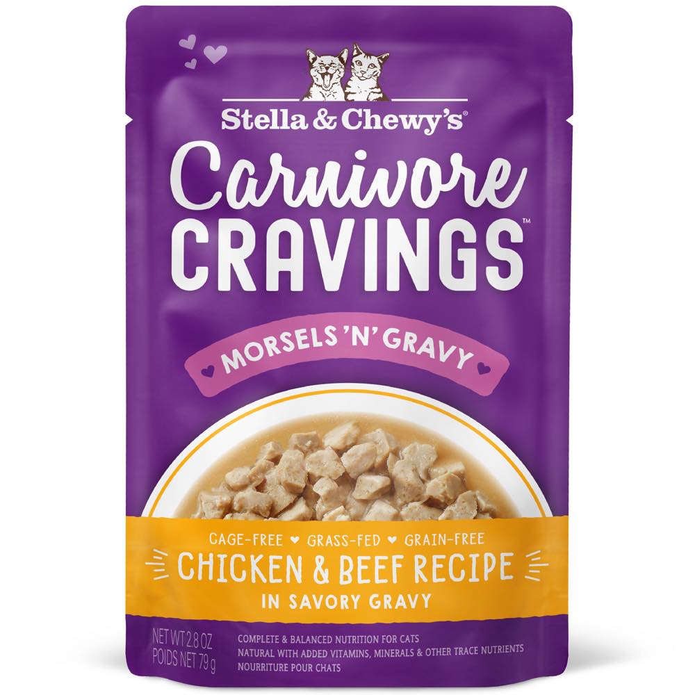 Stella & Chewy's Carnivore Cravings Morsels 'N' Gravy Chicken & Beef Grain-Free Pouch Cat Food 2.8oz