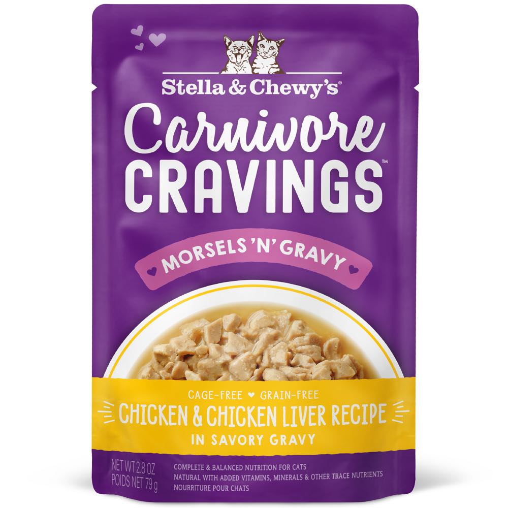 Stella & Chewy's Carnivore Cravings Morsels 'N' Gravy Chicken & Chicken Liver Grain-Free Pouch Cat Food 2.8oz
