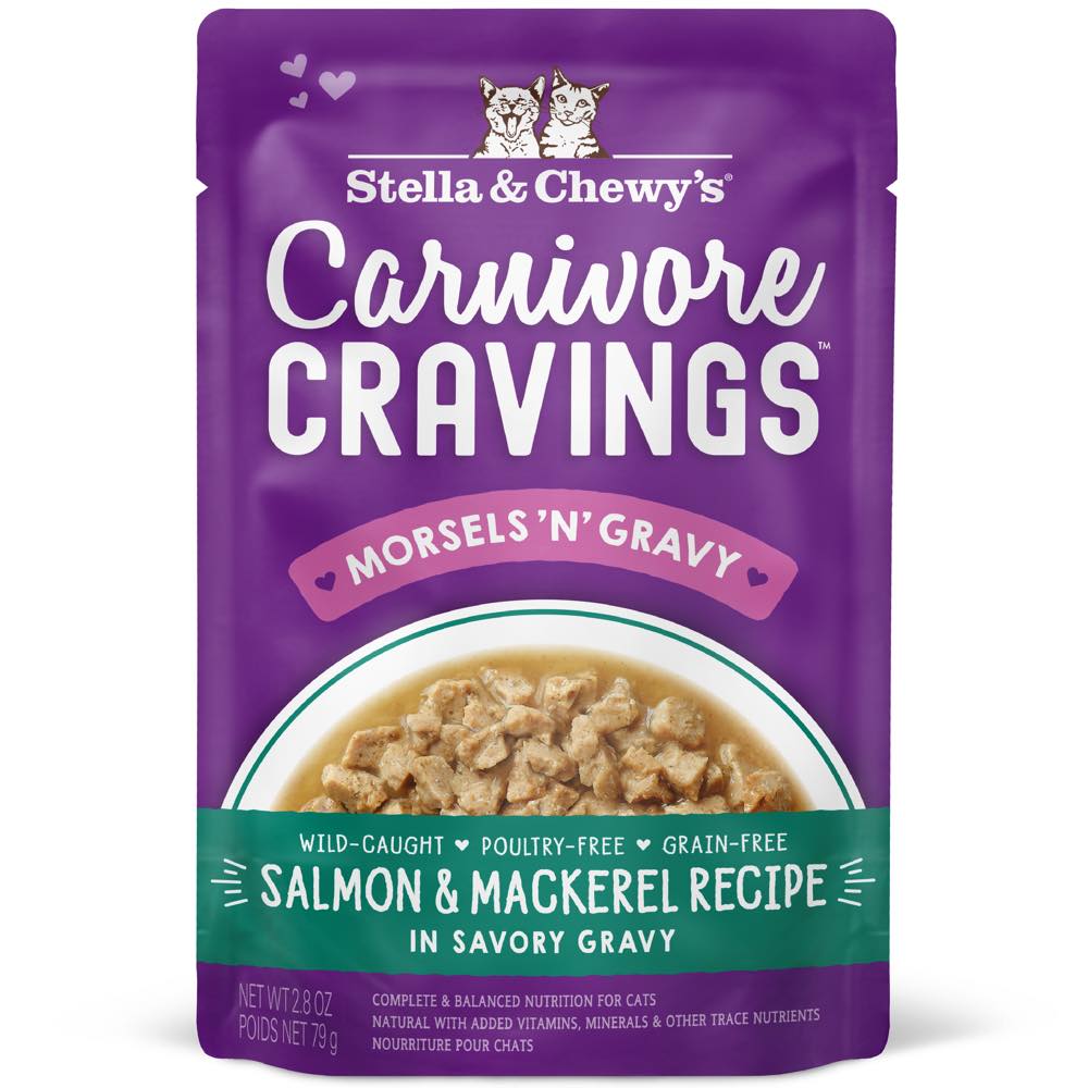 Stella & Chewy's Carnivore Cravings Morsels 'N' Gravy Salmon & Mackerel Grain-Free Pouch Cat Food 2.8oz