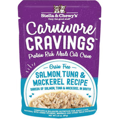 Stella & Chewy's Carnivore Cravings Savory Shreds Salmon, Tuna & Mackerel In Broth Grain-Free Pouch Cat Food 2.8oz