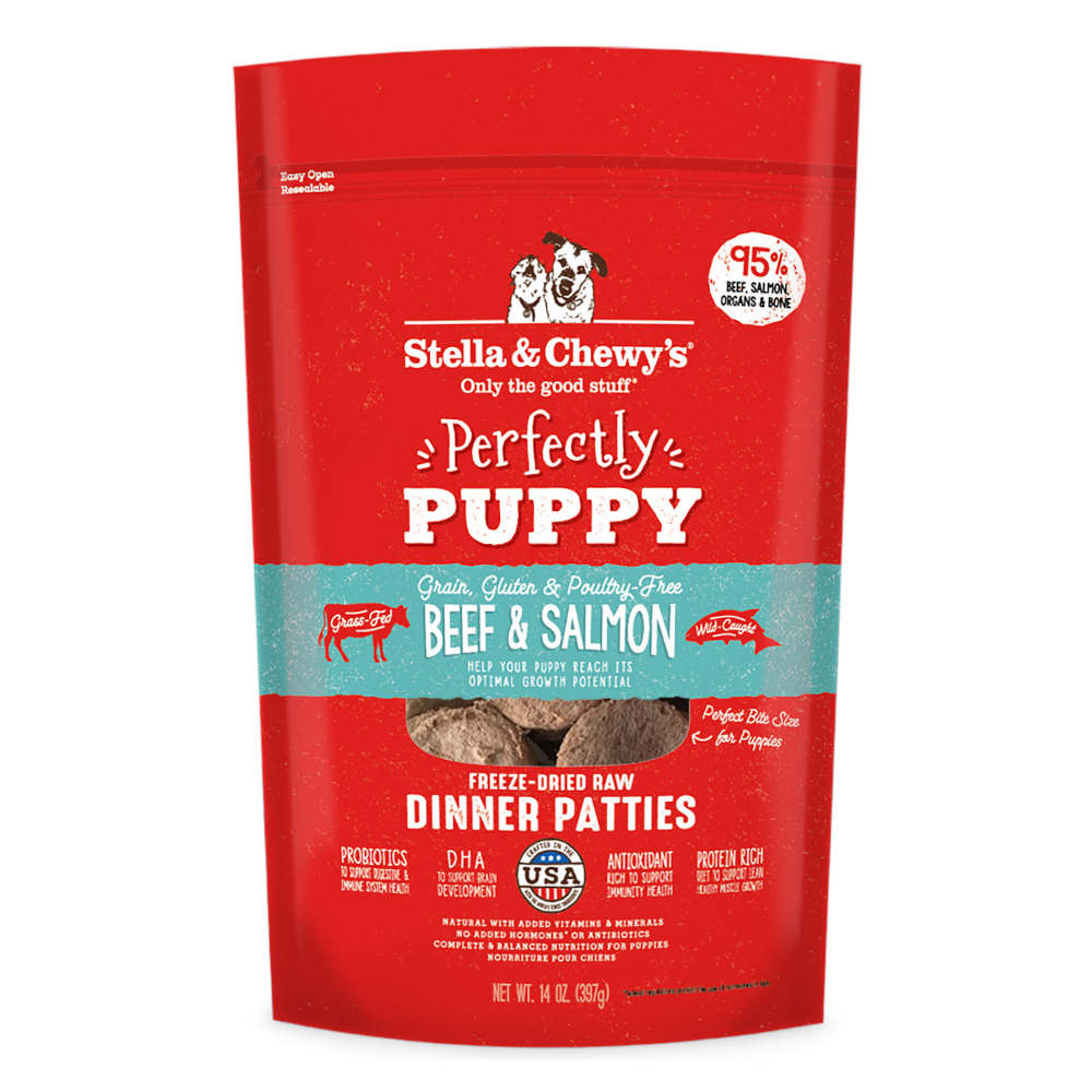 Stella & Chewy’s Perfectly Puppy Beef & Salmon Dinner Patties Grain-Free Freeze-Dried Raw Dog Food 14oz