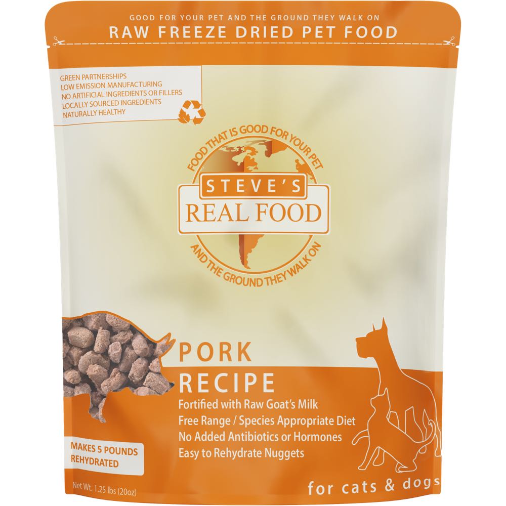 'BUNDLE DEAL': Steve's Real Food Pork Grain-Free Freeze-Dried Raw Food For Cats & Dogs 20oz