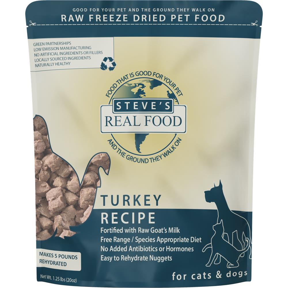 'BUNDLE DEAL': Steve's Real Food Turkey Grain-Free Freeze-Dried Raw Food For Cats & Dogs 20oz