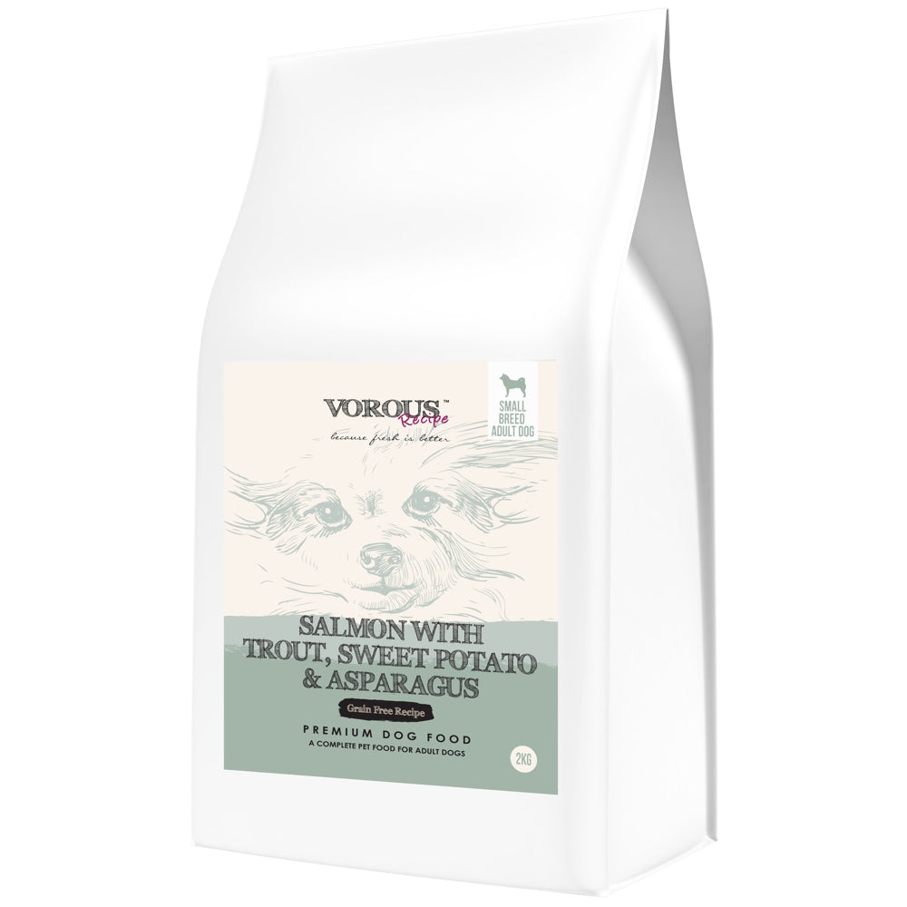30% OFF + FREE SUPPLEMENT w 10kg: Vorous Salmon With Trout, Sweet Potato & Asparagus Small Breed Adult Grain-Free Dry Dog Food