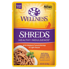 Wellness Healthy Indulgence Shreds Skipjack Tuna & Shrimp In Light Sauce Grain-Free Pouch Cat Food 3oz